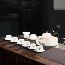 Jingdezhen Kung Fu tea set Lanolin white jade porcelain side handle Ice heart pot Teacup dish Jade dry bubble plate Gift box
