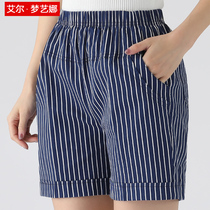 Middle-aged womens clothing mom pants casual high-waisted five-point pants fashion Western style loose striped elastic outer wear shorts