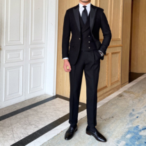  Mr Lu San homemade mens British banquet host light luxury petty dress slim formal suit three-piece suit
