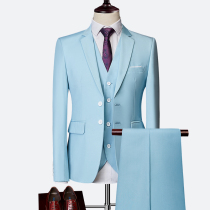 Sky blue Korean version of the two-button suit suit male groom host wedding dress slim plus size professional suit