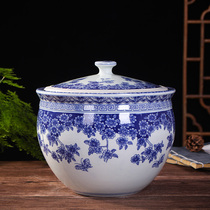 Jingdezhen blue and white ceramic rice bucket rice tank 10 kg 20 kg household storage tank with lid pickled vegetables pickled meat tank altar water tank