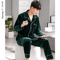 Jiale Fen pajamas mens spring and autumn golden velvet long sleeve home clothing mens autumn and winter thin mens suit
