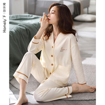 (Soft Sensation) Home Leven Sleepwear Lady Spring Autumn Season Autumns pure cotton long sleeve full cotton spring Home Residence Suit Suit