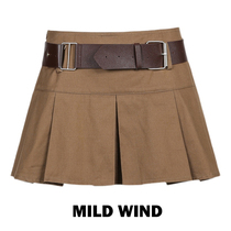 Hong Kong flavor retro campus style mid-waist short pleated skirt small half-body skirt women waist slim belt lining