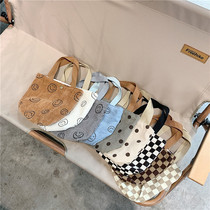 Ins corduroy retro hand-held cloth bag literature and art student mummy bento bag commuter hand-carried lunch box bag female
