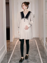 Pregnant womens dress autumn belly slim coat womens pregnant womens knitted sweater dress early autumn high-end fashion