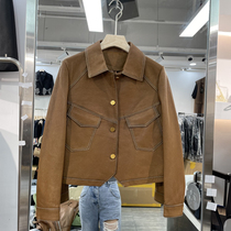 European station 2021 early autumn new boutique womens European leather clothing long sleeve leather jacket lapel fashion 2860