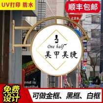 Wrought iron round light box billboard can hang double-sided wall outdoor led light card nail light side sign