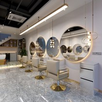 Trendy round barbershop mirror table with lamp Single and double-sided wall-mounted hair salon hair cutting special mirror Hot dyeing table one