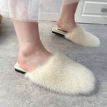 One Han 2021 New European station Baotou fur slippers women wear fashion Joker flat bottom mink hair