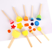 Kindergarten Beauty Lau Round Sponge Painting Brush DIY Seal Paint Graffiti Tool Children Painting Mushrooms Pen Brush