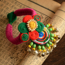 Yunnan ethnic fabric bracelet Lijiang bracelet Chinese style retro rope bracelet Dance bell wrist flower decoration gift