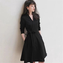 SNICYKER2021 new autumn women Hepburn light mature wind base skirt age thin black temperament dress