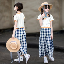 Girl Foreign Air Broadlegged Pants Thin Summer Clothing 2022 CUHK Baby Plaid Casual Pants Pro children Loose Skirt Pants
