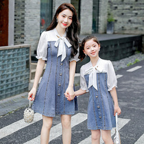 Net red pro-child clothing Denim Splicing dress with dress 2022 New wave Fashion foreign air Fried Street Mother Women Dress