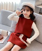 next love girl dress 2021 autumn winter little girl Net red hairy vest two-piece sweater
