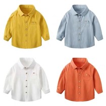 Spring and summer new childrens shirt 2021 cotton Joker boys and girls long sleeve pocket casual coat loose tide