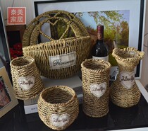 Natural water plants pure hand-woven personalized basket straw basket Straw flower basket rattan flower pot European-style Willow flower arrangement household basket