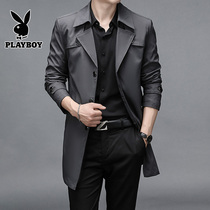  Playboy windbreaker mens spring and autumn 2021 mid-length Korean slim-fit trend casual handsome mens coat jacket