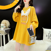  Maternity clothes autumn 2021 new womens autumn mid-length loose jacket sweater autumn top spring and autumn large size
