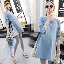 Maternity dress spring and autumn clothes fashion two-piece set Autumn Sweater T-shirt out dress base shirt Women