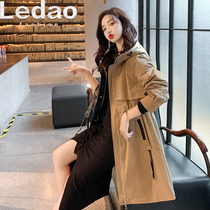Hooded windbreaker womens long little man 2021 spring and autumn clothes New Korean version of loose temperament pop coat tide