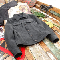 Spring new welfare Morandi gray blue suede leather leather men's Japanese 507 denim leather jacket