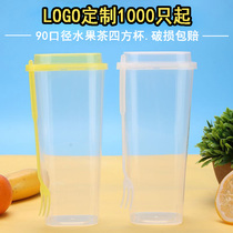 Customized fruit tea disposable 1000ml mL injection molded square milk tea cup with lid commercial takeaway beverage cup