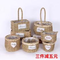 Flower basket ornaments Straw flower pot bamboo woven rattan basket portable flower arrangement basket living room woven flower pot rattan flower pot