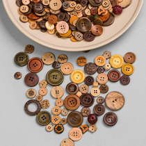 400 pieces of large medium and small wooden coconut coconut shell buttons National retro wind clothes round two-eyed four-eyed buttons