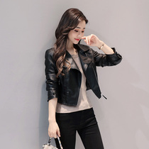 2021 new leather womens short spring and autumn womens leather jacket locomotive high waist slim super short coat tide
