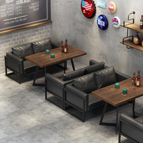  Retro industrial style bar table and chair combination Music restaurant hot pot shop Cafe Sofa table and chair combination