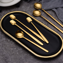 Stainless steel gold-plated square head spoon long handle coffee spoon tableware milk tea Mixing Spoon Bar ice spoon round Spoon gift