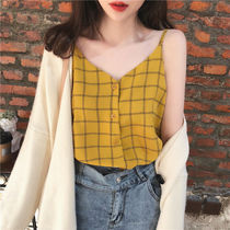 Hong Kong taste retro chic plaid small suspenders womens heart machine inside with Chiffon vest loose outside wearing base shirt top summer