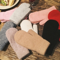 Korean version of winter soft girl pure color cute warm mitten gloves Cold Girl male and female couples student ins tide