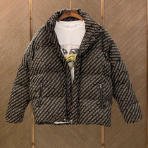 Line Two white duck down print stand neck thick warm Mens down jacket short loose trend overalls
