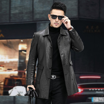 Autumn and winter new leather leather jacket long lapel oil wax sheep leather windbreaker Haining hunting mens coat