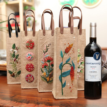 Embroidery Handmade red wine bag three-dimensional European embroidery creative gift Fabric embroidery storage ribbon embroidery