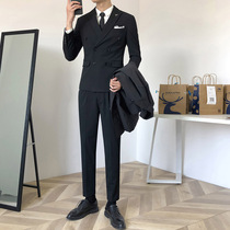Double-breasted suit suit mens British style casual slim wedding dress handsome business dress suit three-piece suit