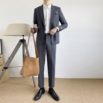 Spring and summer casual double-breasted suit suit male business formal trend Ruffian handsome British slim small suit male handsome