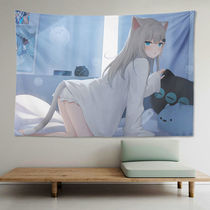 Cat feather Shizuku background Bugan City teacher original hanging cloth Cat ear girl wall cloth Cat mother anime tapestry Student dormitory
