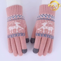 Ladies gloves autumn and winter touch screen wool plus velvet warm cute Korean student gloves riding and driving velvet cold