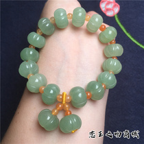 Natural Tangling jade green pumpkin jade bracelet womens blessing full retro ethnic style personality temperament hand string