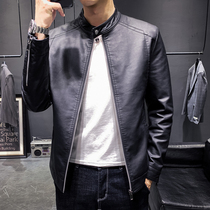 Leather mens fashion slim Korean version handsome leather jacket mens 2020 new youth jacket trend stand-up collar motorcycle clothing