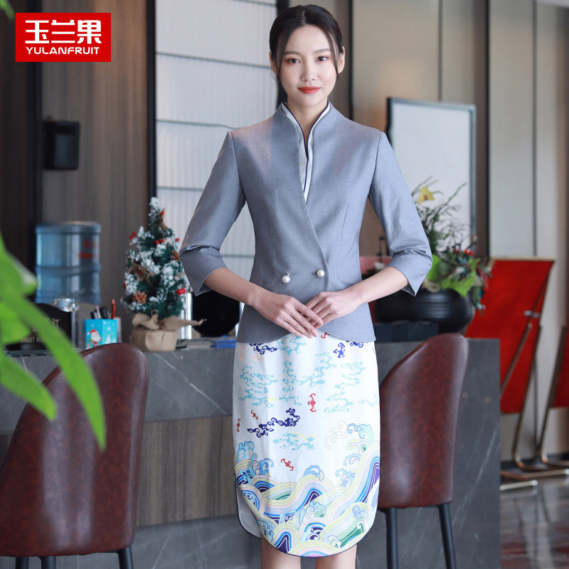 🔥 维也纳酒店前台工装女中国风旗袍前台接待养生馆足疗采耳店工作服,优雅而不失专业的秘诀!👗 -工服-淘宝好物网