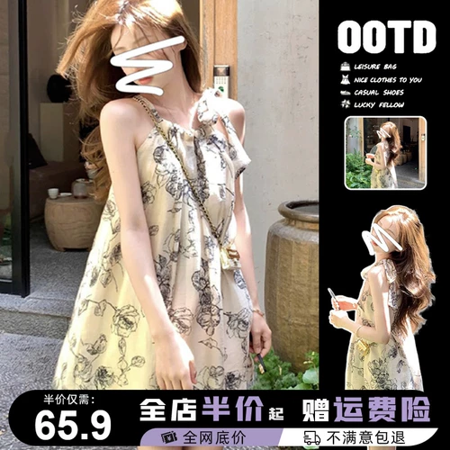 Летнее платье, мини-юбка, эффект подтяжки, в цветочек, подходит для подростков, китайский стиль