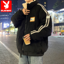 Playboy cotton jacket mens winter thickening and velvet cotton jacket tide brand stand collar handsome winter corduroy cotton jacket