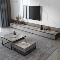 TV cabinet modern simple light luxury Rock board small apartment living room household marble TV cabinet coffee table combination floor cabinet