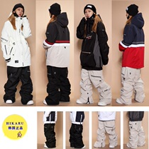 1920HIKARU Korean ski pants waterproof wear-resistant hip hop crotch fat version of assault pants mens and womens veneer Black White
