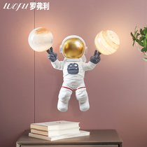  Wall lamp Bedroom bedside lamp Wiring-free Nordic decoration creative Astronaut astronaut Moon boys and girls childrens lamp